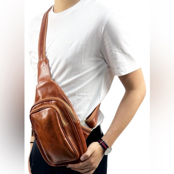 Cheval Firenze Texas Waist Bag Genuine Leather Made in Italy (Camel)